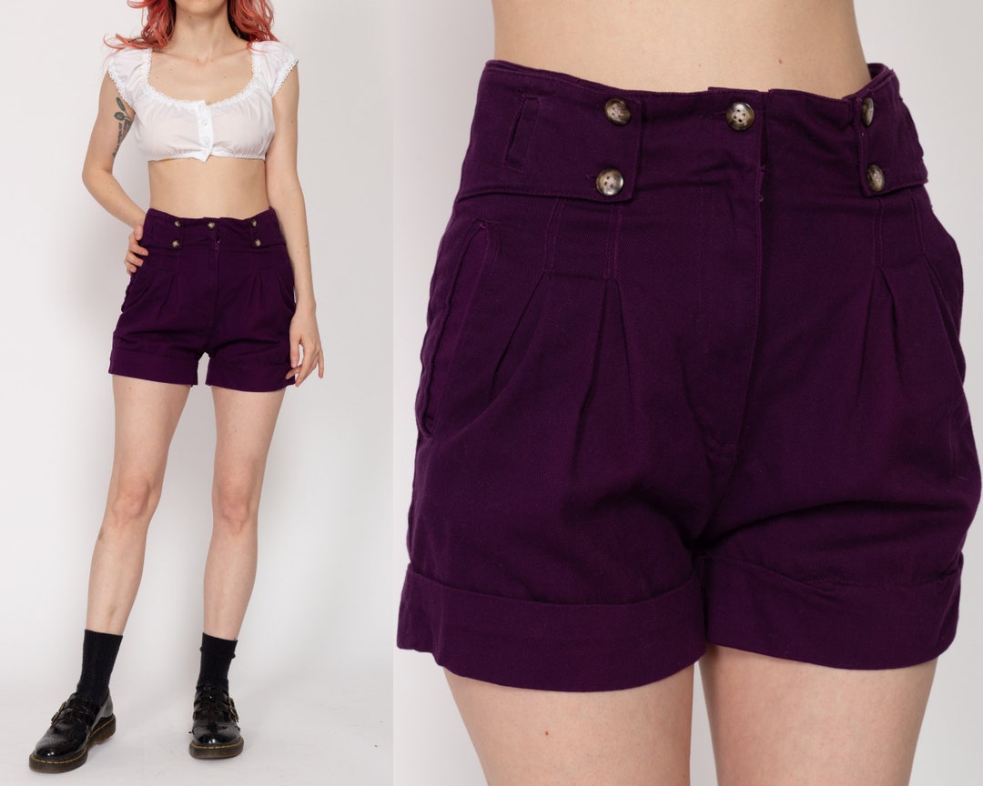 Plaid Highwaist Pin-Up Shorts in Purple