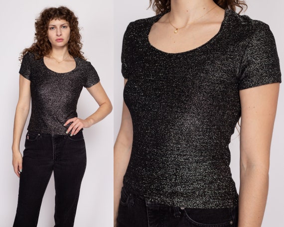 Medium 90s Black & Silver Metallic Shirt | Vintag… - image 1