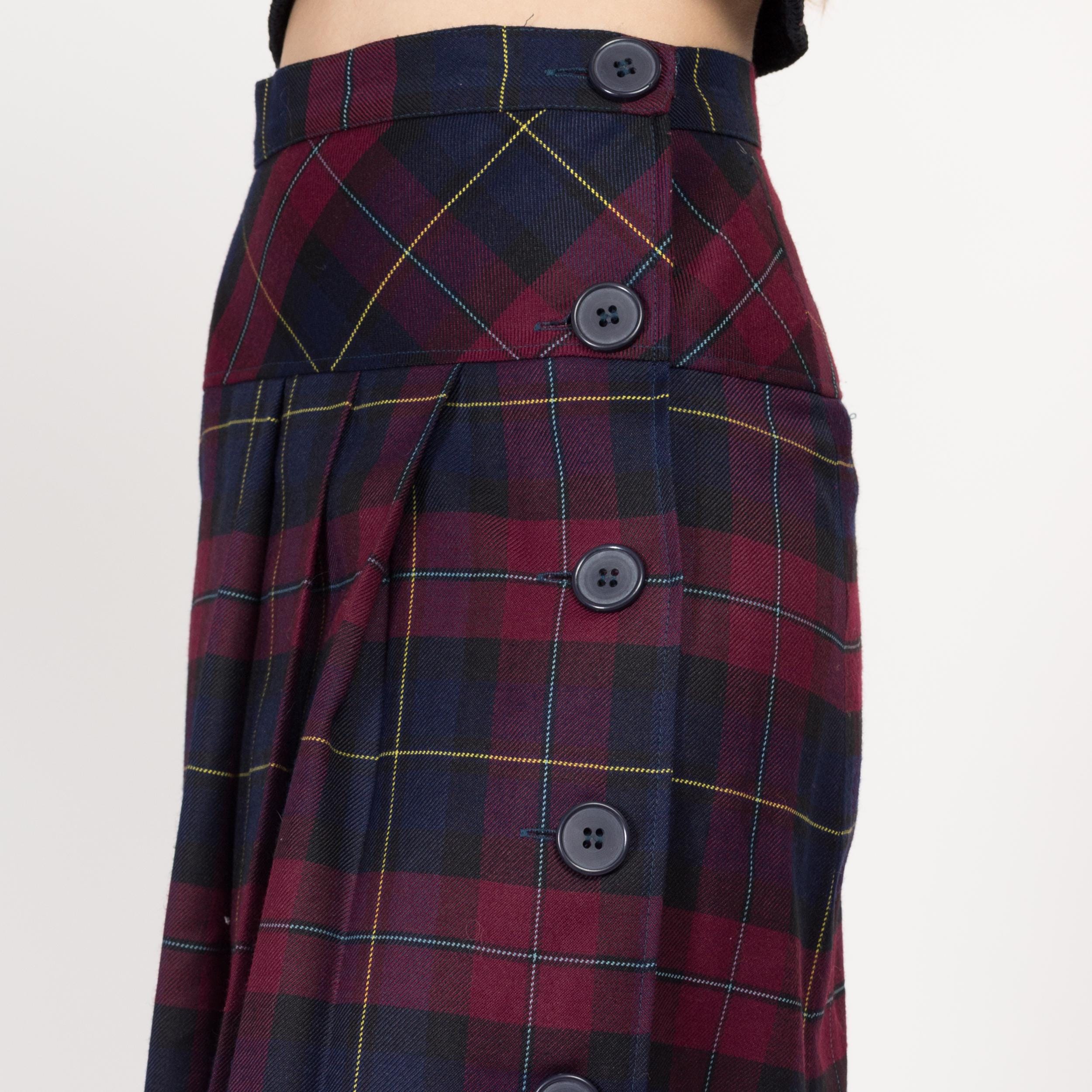 Jupe Plissée Vintage Femme Taille M Rouge Bleu à Carreaux Laine Académique