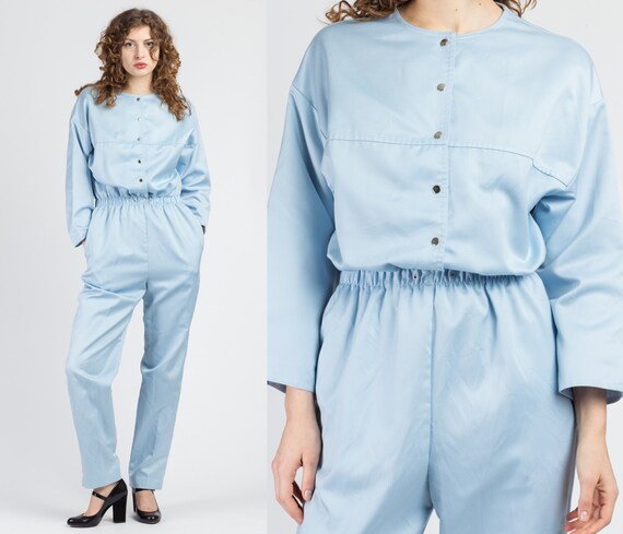 pantsuit 80s vintage jumpsuit retro 90s vintage coveralls sailing sports hooded overall pastel baby blue playsuit worker outfit