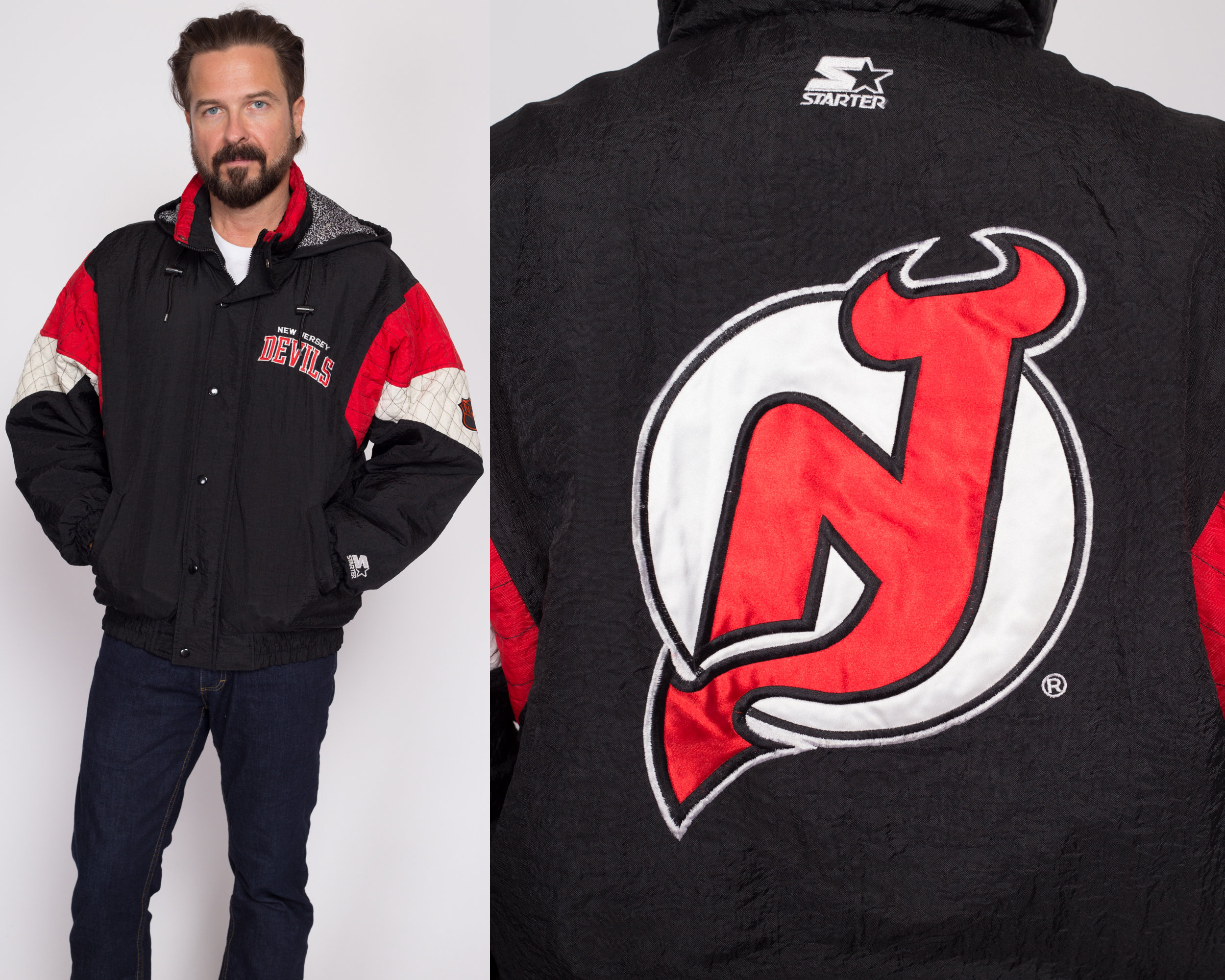 Men's New Jersey Devils Starter Red O-Line Varsity Full-Snap Jacket