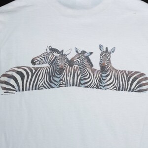 Medium 80s Zebra Graphic T Shirt Men's Vintage White Animal Wildlife Print Tee image 6