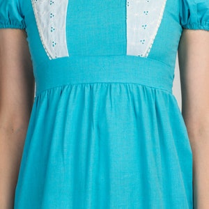 70s Blue & White Prairie Dress Girls Size 12 Vintage Children's Boho Puff Sleeve Maxi Dress image 6