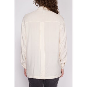 Medium 90s Ivory Silk Blouse Vintage Minimalist Long Sleeve Button Up Collared Shirt image 5