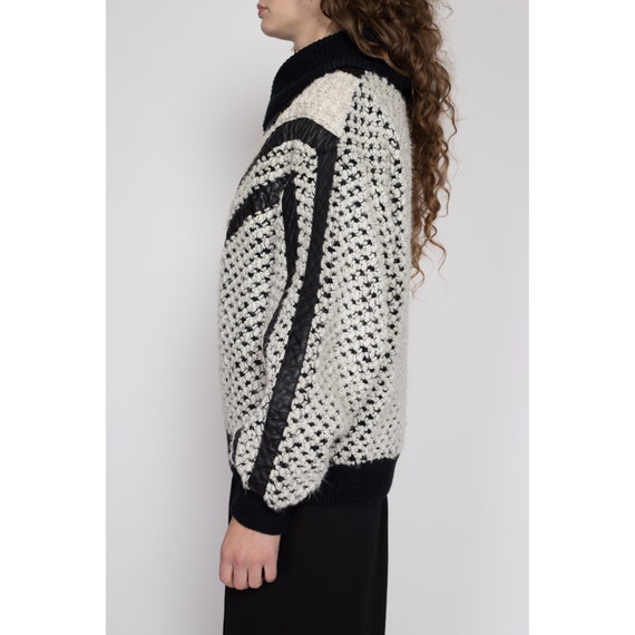 Sm-Lrg 80s Black & White Leather Striped Sweater … - image 5