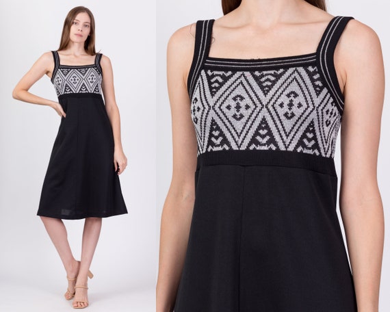 Small 70s Black & Silver Lurex Midi Dress | Vinta… - image 1