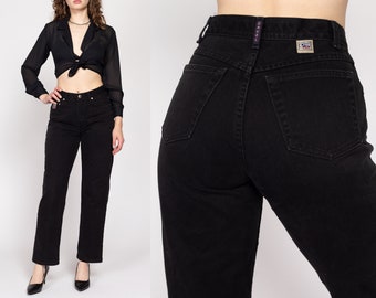 Small 90s Black High Waisted Relaxed Mom Jeans 27" | Vintage Cotton Denim Straight Leg Jeans