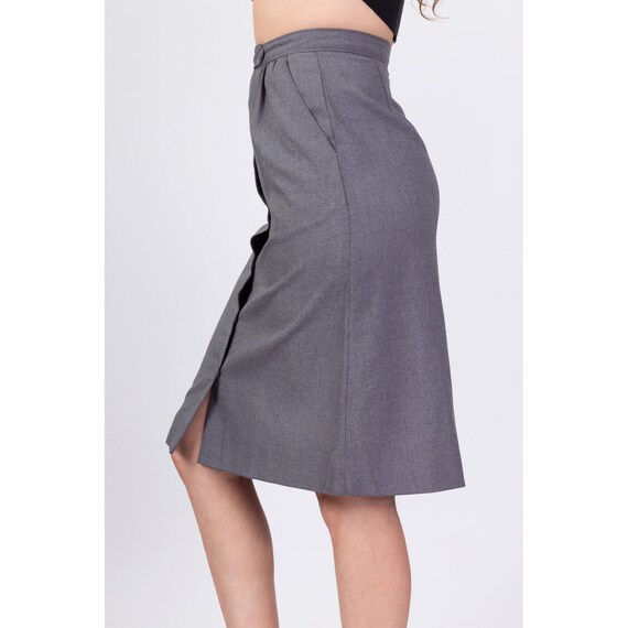 80s Grey Button Up Midi Skirt XS to Small, 25" | … - image 3