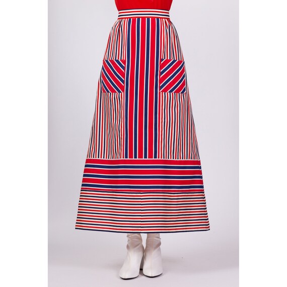 Medium 70s Red White & Blue Striped Maxi Skirt 29… - image 3