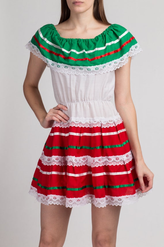 Vintage Mexican Off Shoulder Peasant Mini Dress E… - image 2