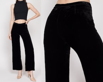 XS 90s Black Silk Velvet Mid Rise Trousers | Vintage Ann Taylor Minimalist Wide Leg Pants