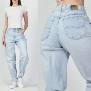 Medium 90s Lee Light Wash High Waisted Dad Jeans 27.5 Vintage Denim Tapered Leg Baggy Mom Jeans image 1