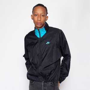 80s 90s Nike Black & Blue Windbreaker - Large | Vintage Streetwear Swoosh Logo Track Jacket