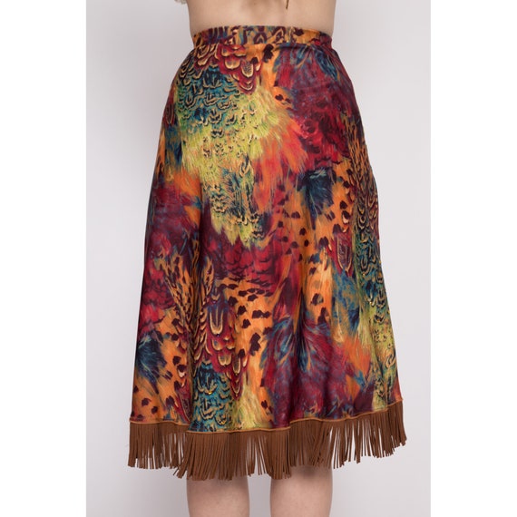 Vintage Boho Peacock Feather Print Fringe Skirt E… - image 5