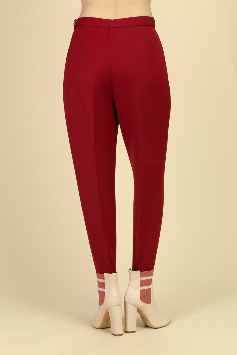 Vintage Nylastic Made In Austria High Waist Rockabilly Pants Petite Small 1950s Red Stirrup Ski Pants