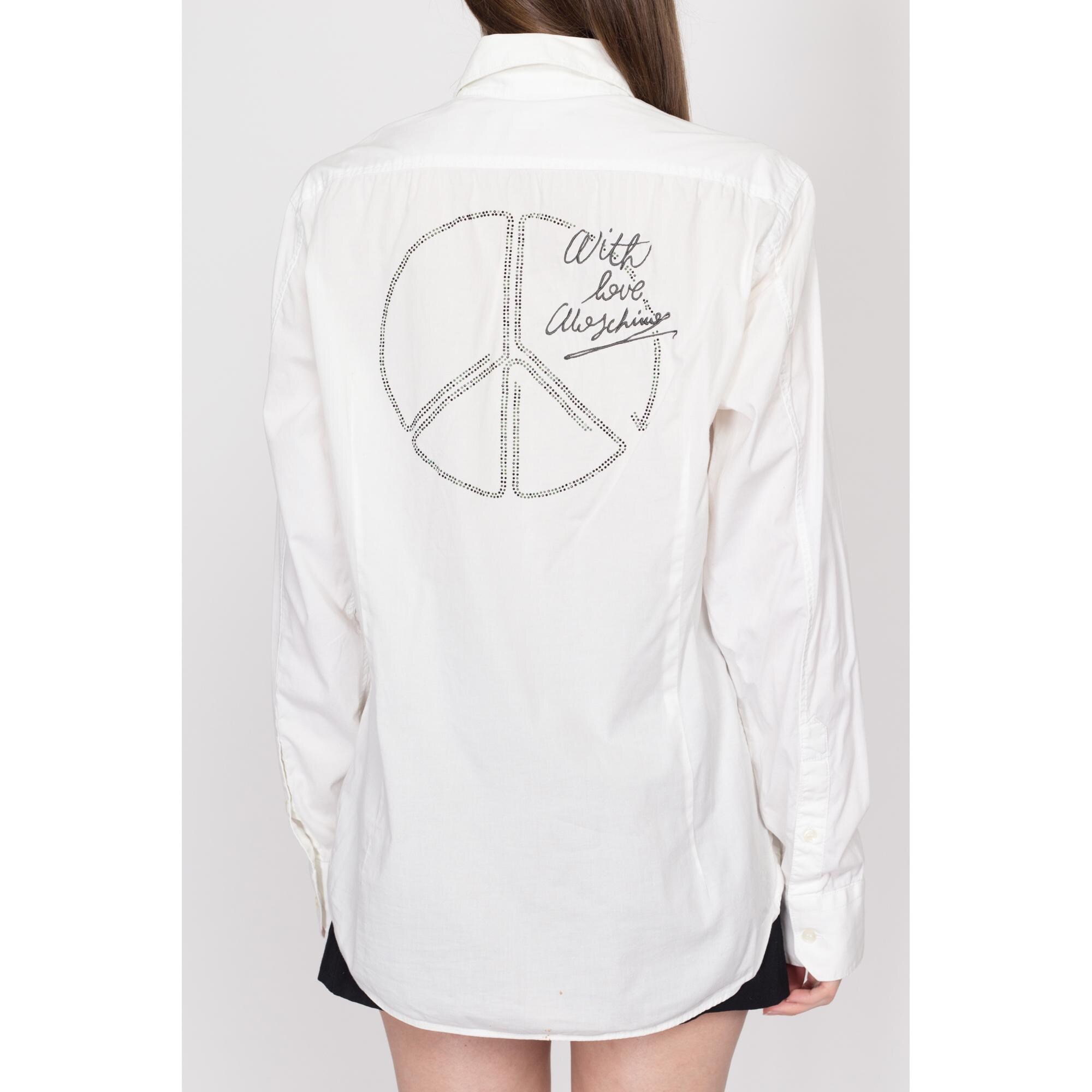 Med-lrg Love Moschino Peace Sign Men's Collared Shirt | Y2K