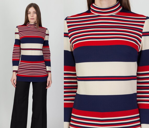 60s 70s Mod Striped Turtleneck Top 