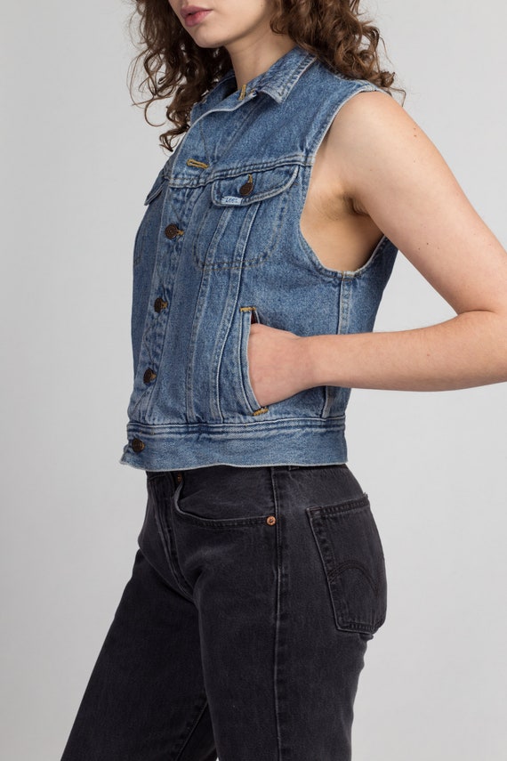 Small 90s Lee Flannel Lined Denim Vest | Vintage … - image 2