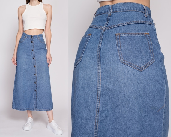 Mid-Wash Front Slit Denim Maxi Skirt BJ327