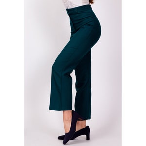 70s Emerald Green High Waisted Trousers XXS, 23 Vintage Straight Leg Retro Polyester Pants image 4