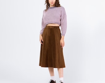 Vintage 70s Brown Corduroy A Line Skirt - Small, 27" Waist | Retro High Waist Midi Skirt
