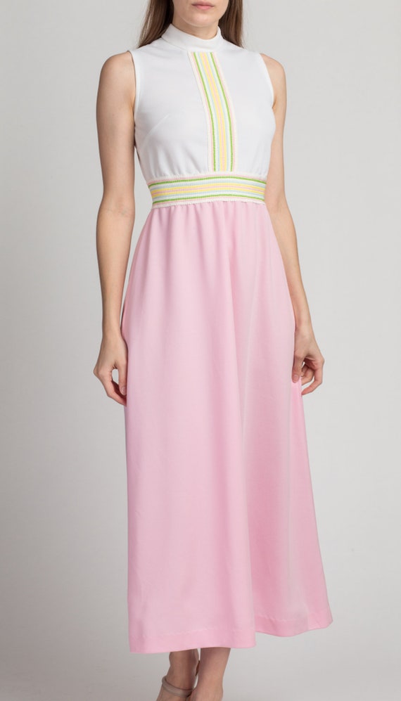 XS 70s Vicky Vaughn Pastel Striped Maxi Dress | V… - image 3