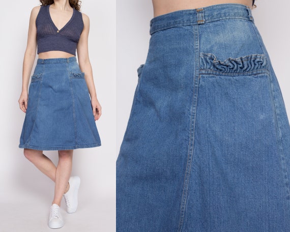 Small 70s Denim Ruffle Pocket A-line Skirt 27 Small 70s Denim Ruffle Pocket A-line Skirt 27