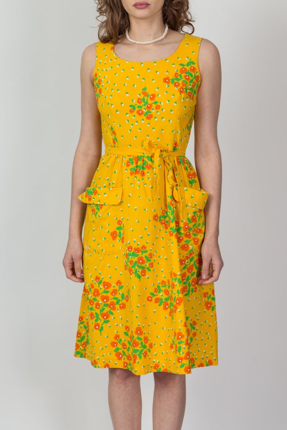 Small 60s Malia Honolulu Yellow Floral Pocket Dre… - image 2