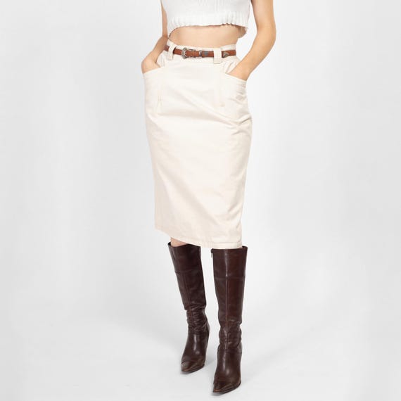 Medium 90s White Cotton High Waisted Midi Skirt 28 Vintage Minimalist A Line Pocket Skirt Etsy Hong Kong