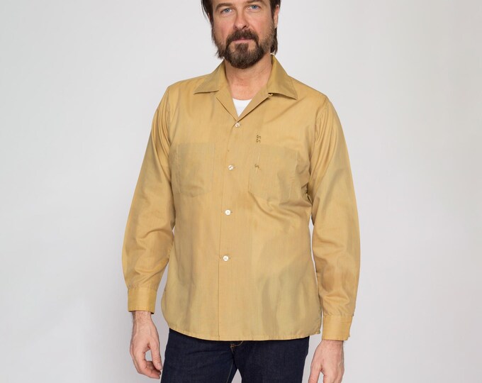 Medium 60s Arrow Mustard Yellow Loop Collar Shirt | Vintage Decton