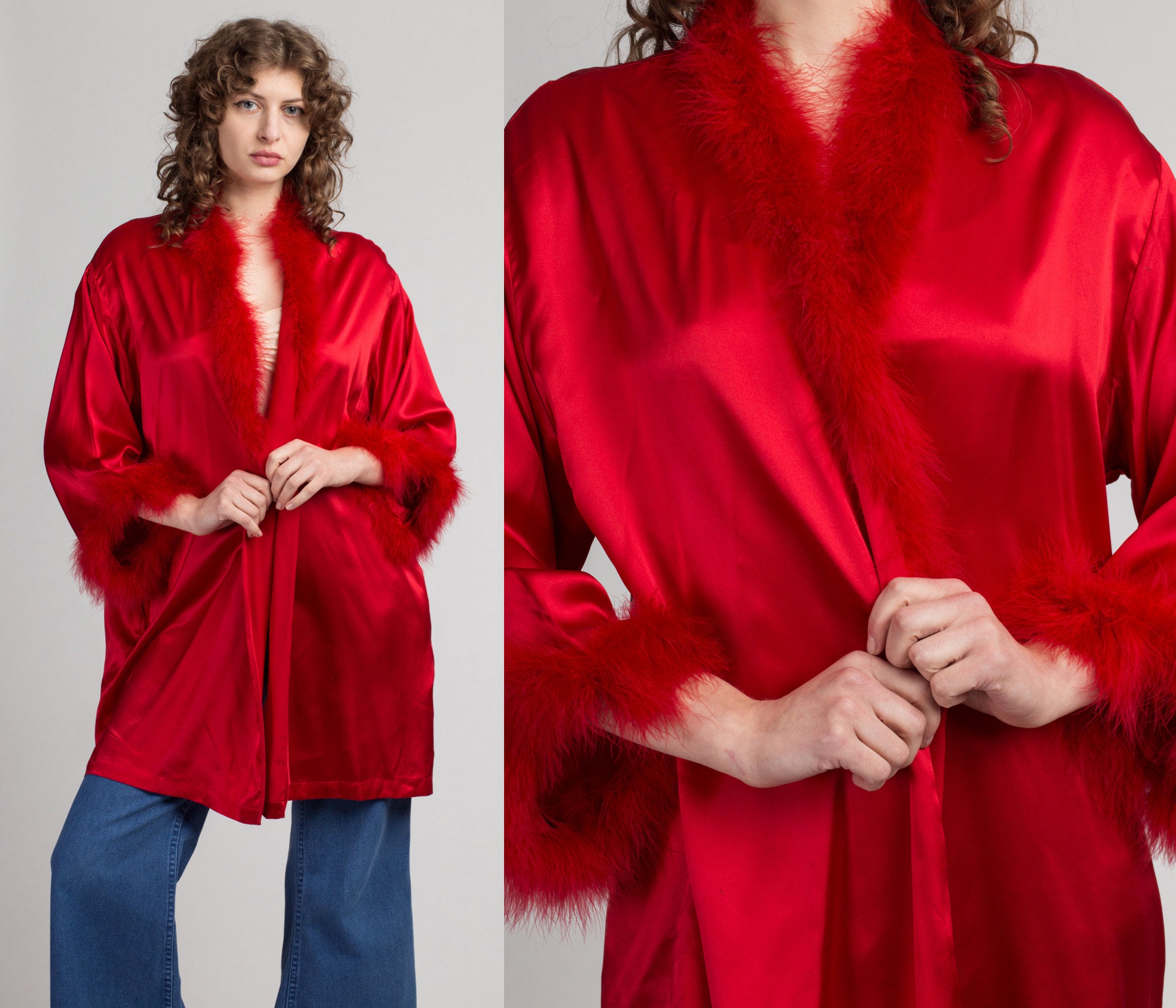 satin marabou robe