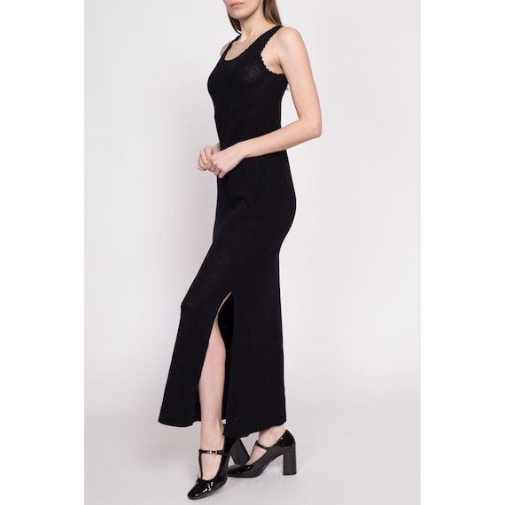 70s Black Knit Side Slit Maxi Dress Medium | Vint… - image 4