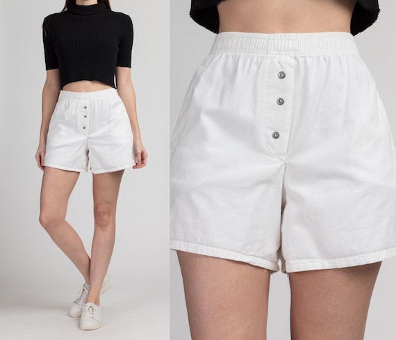 90 White Cotton High Waist Shorts - Small | Vintag