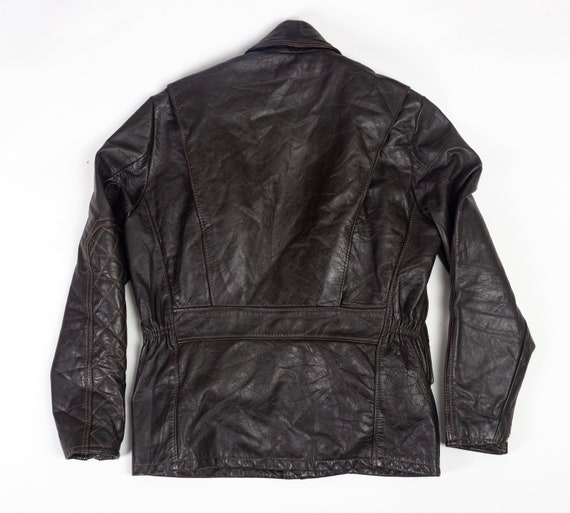 Medium 60s Cycle Rider Brown Quilted Leather Coat… - image 4