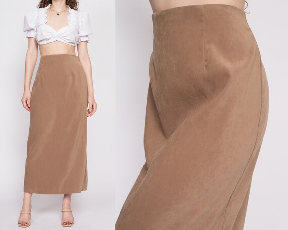 Medium 90s Tan Ultrasuede Maxi Skirt 30 Vintage Minimalist High Waisted A  Line Skirt -  Sweden