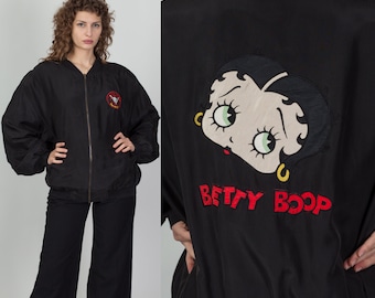 Vintage 1993 Silk Betty Boop Bomber Jacket Men's XL | 90s Black Zip Up Windbreaker