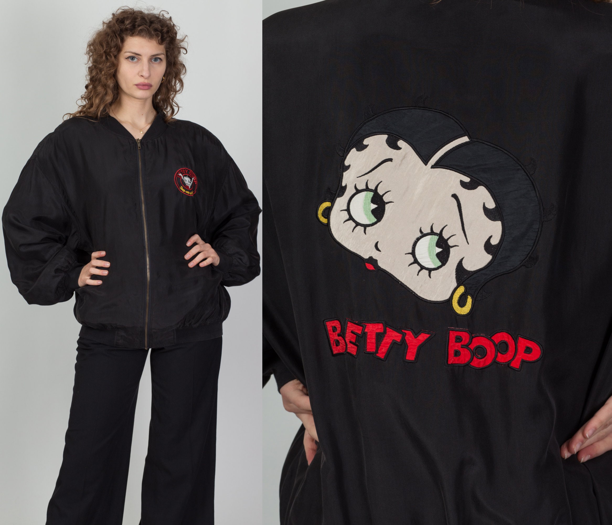 Authentic Apparel Flawed "Betty Boop" Womens Full-Zip Long Sleeve Varsity Jacket 