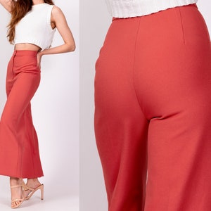 70s Salmon Pink High Waisted Flared Pants Extra Small, 23.5 Vintage Retro Flares Hippie Trousers image 1