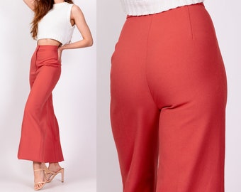 70s Salmon Pink High Waisted Flared Pants Extra Small, 23.5" | Vintage Retro Flares Hippie Trousers