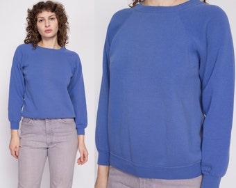 90s Periwinkle Raglan Sleeve Sweatshirt Medium | Vintage Blank Plain Slouchy Crew Neck Pullover