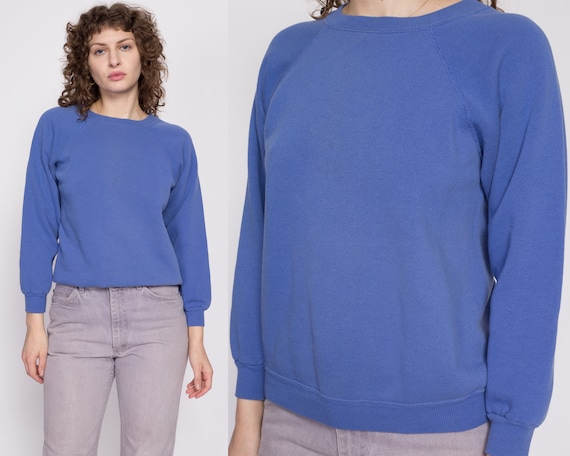 90s Periwinkle Raglan Sleeve Sweatshirt Medium Vintage Blank Plain Slouchy  Crew Neck Pullover 