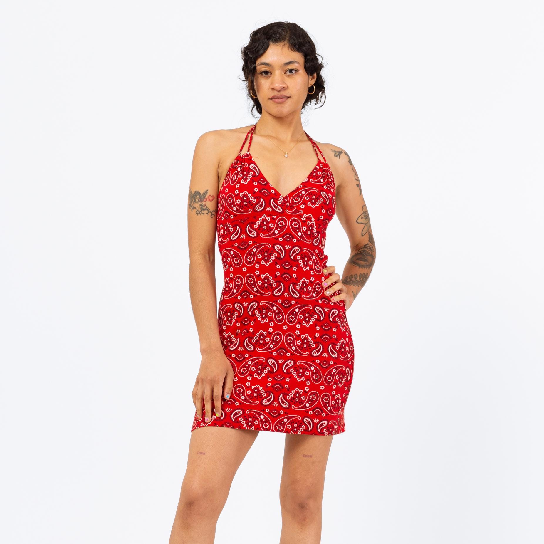 Vintage 90s Red Bandana Print Halter Mini Dress - Small | Western Y2K  Festival Dress, Paisley Print Cotton Summer Sundress - Etsy
