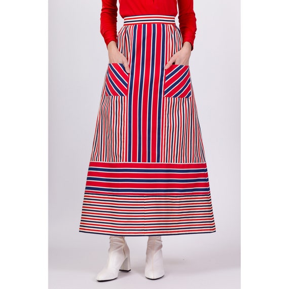 Medium 70s Red White & Blue Striped Maxi Skirt 29… - image 2