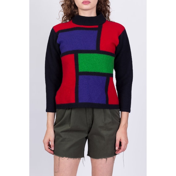 80s Mondrian Lambswool Knit Cropped Sweater Petit… - image 2