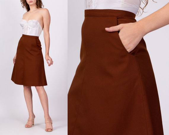 70s Campus Casuals Rust Brown A Line Skirt Extra … - image 1