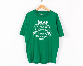 80s Luck Of The Irish T Shirt Men's Large, Women's XL | Vintage Green Ireland Graphic Funny St. Patrick's Day Tee