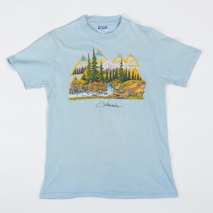 80s Colorado Alpine Graphic T Shirt Men's Small, Women's Medium Vintage Faded Blue Tourist Tee image 1