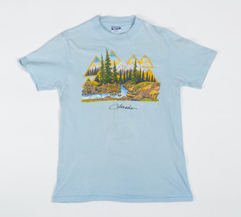 80s Colorado Alpine Graphic T Shirt Men's Small, Women's Medium Vintage Faded Blue Tourist Tee image 1