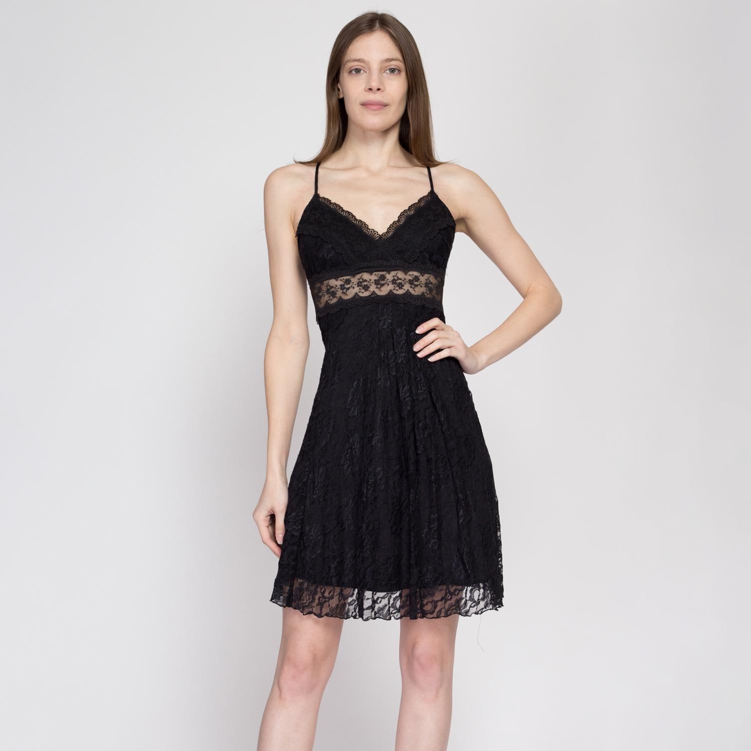 90s Y2K Black Lace Sheer Waist Mini Dress - Extra Small
