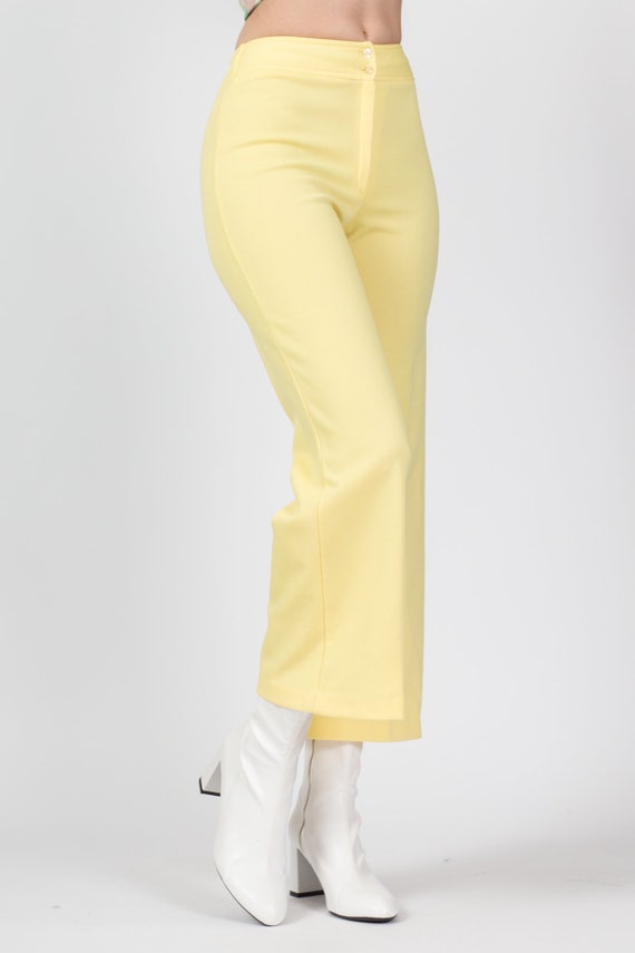 XS 70s Yellow Flared Pants 24" | Vintage High Wai… - image 3